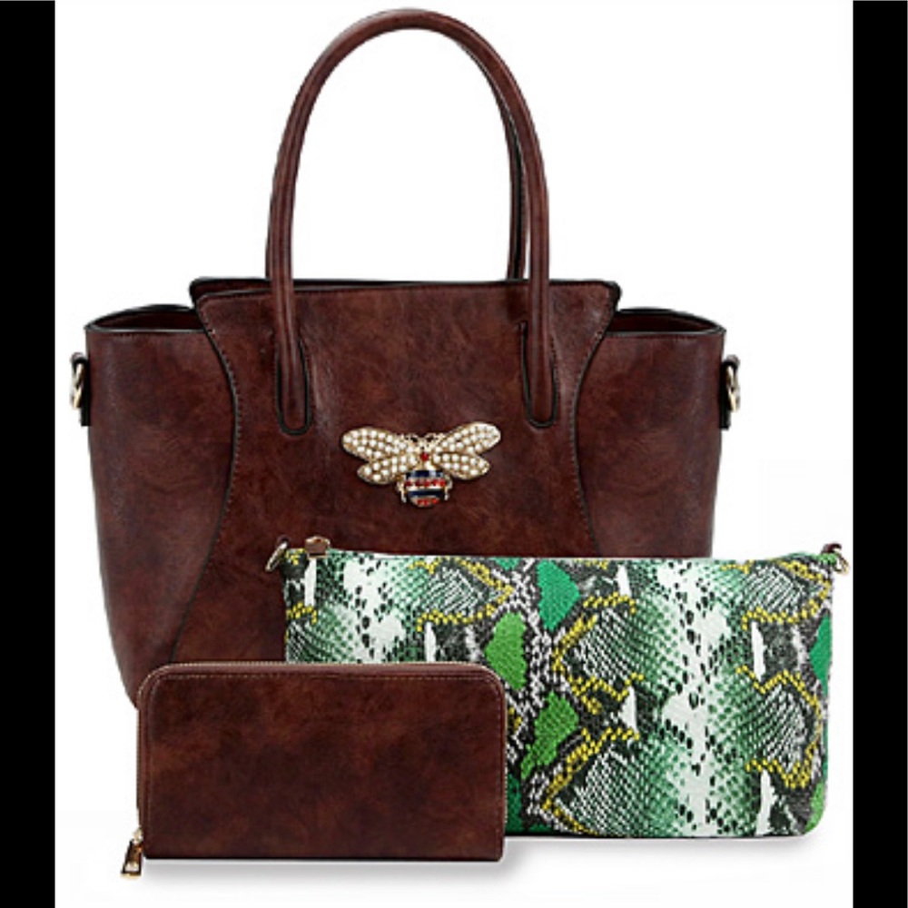 Rhinestone Bee Brooch Handbag in Coffee color